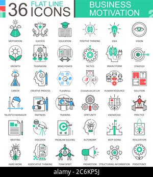 Vector Business motivation discipline modern color flat line outline icons for apps and web design Stock Vector