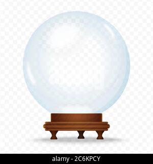 Realistic Snow sphere globe isolated on the transperant background. Magic crystal glass ball. Christmas snow globe Stock Vector