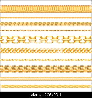 Golden Jewelry seamless chains. Realistic Jewelry pattern illustration. Gold chains link seamless elements Stock Vector