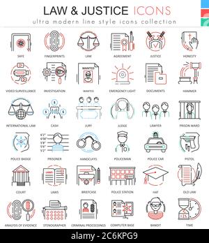 Vector Law and justice ultra modern color outline line icons for apps and web design Stock Vector