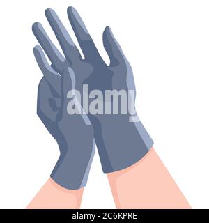 Putting surgical gloves on white isolated backdrop. Latex gloves for social banner, web element, health care promo, medical poster. Chemist shop logo Stock Vector