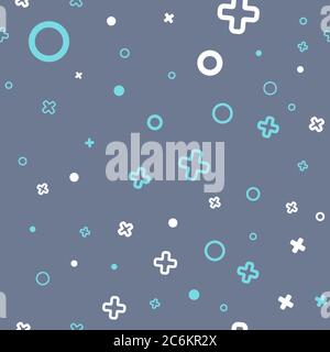 Crosses and circles on grey backdrop. Medical seamless pattern for wallpaper, wrap paper, sleeper, bath tile, apparel or bed linen. Phone case or clot Stock Vector