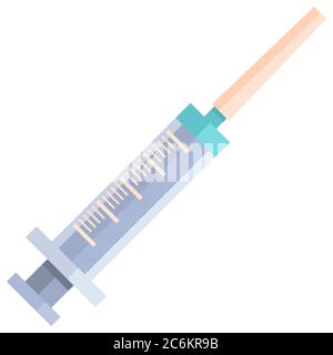 Medical syringe on white isolated backdrop. Vaccine icon for social banner, website element, health care promo, medical poster. Chemist shop logo or i Stock Vector