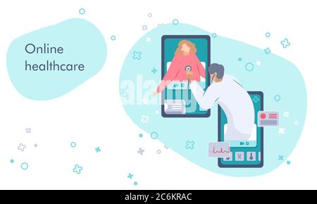 Mobile app infographics on blue backdrop. Online healthcare for social banner, web element, health care promo, medical poster. Online chemist shop or Stock Vector