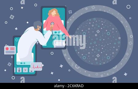 Mobile app infographics on grey backdrop. Online healthcare for social banner, landing page, health care promo, medical poster. Online chemist shop or Stock Vector