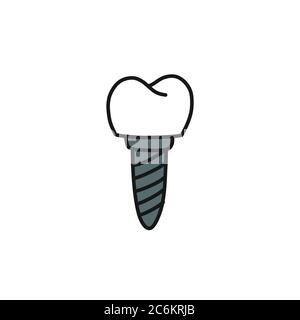 dental implant doodle icon, vector color illustration Stock Vector