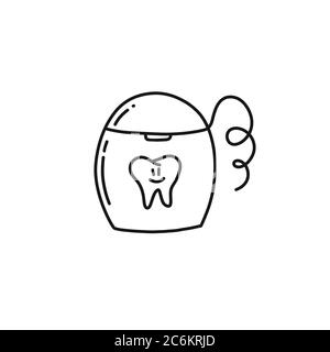 dental floss doodle icon, vector line illustration Stock Vector