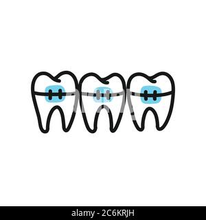 dental braces doodle icon, vector color illustration Stock Vector