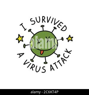 coronavirus, i survived a virus attack doodle icon, vector color illustration Stock Vector