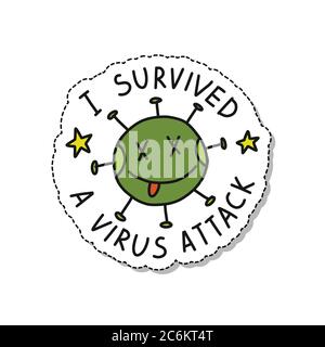 coronavirus, i survived a virus attack doodle icon, vector color illustration Stock Vector