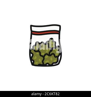 marijuana bag doodle icon, vector color illustration Stock Vector