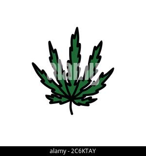 marijuana leaf doodle icon, vector color illustration Stock Vector