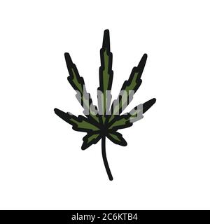 marijuana leaf sativa doodle icon, vector color illustration Stock Vector
