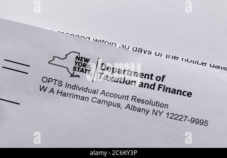 heading on a document from the New York State Department of Taxation and Finance Stock Photo