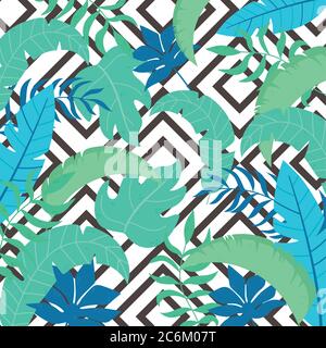 tropical exotic leaves seamless pattern palm tree foliage vector illustration Stock Vector