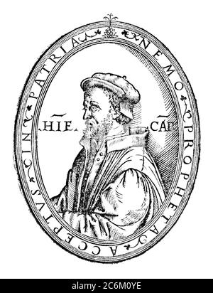 1560 ca, ITALY : The italian physician, astronomer , matematician and philosopher GEROLAMO CARDANO ( Girolamo  1501 - 1576 ) aka Hieronymus Cardanus . - RINASCIMENTO - RENAISSACE - FILOSOFIA - PHILOSOPHY - foto storiche -  HISTORY - scienziato - scientist - portrait - ritratto - ITALIA - DOTTORE - MEDICO - MEDICINA - medicine - SCIENZA - SCIENCE - profile - profilo  - illustrazione - illustration - barba - beard - FILOSOFO - PHILOSOPHY - PHILOSOPHER - ASTRONOMO - ASTRONOMIA - ASTRONOMY ---  Archivio GBB Stock Photo