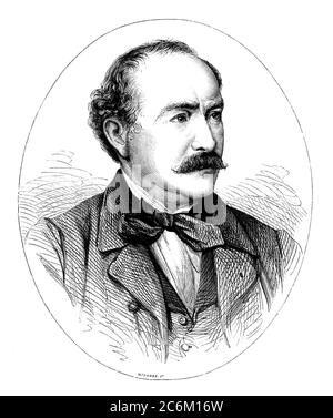 1870 ca , Munchen , GERMANY : The german writer Friedrich Wilhelm HACKLANDER ( Hackländer , Hacklaender , 1816 - 1877 ). Portrait engraved by William Thomas .  -  SCRITTORE - ROMANTICISMO - REALISMO - PORTRAIT - RITRATTO - HISTORY - FOTO STORICHE - baffi - moustache - LETTERATURA - LITERATURE --- Archivio GBB Stock Photo