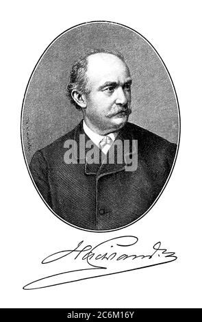 1865 c , Munchen , GERMANY : The german writer Friedrich Wilhelm HACKLANDER ( Hackländer , Hacklaender , 1816 - 1877 ). Portrait engraved from original work by  Thomas Mayerhofern  . -  SCRITTORE - ROMANTICISMO - REALISMO - PORTRAIT - RITRATTO - HISTORY - FOTO STORICHE - baffi - moustache - LETTERATURA - LITERATURE - firma - signature - autograph - autografo --- Archivio GBB Stock Photo