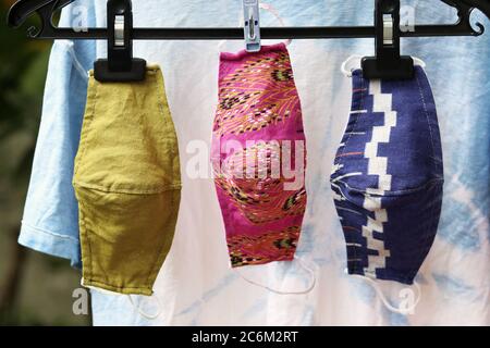 Download Handmade Colorful Cloth Masks On Yellow Background Stock Photo Alamy Yellowimages Mockups