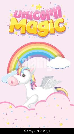 Unicorn magic logo with unicorn on sky illustration Stock Vector