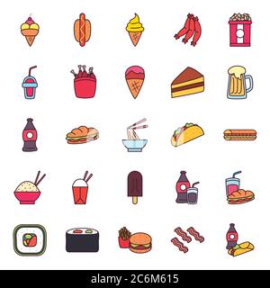 sausages line and fill style icon design, fast food eat restaurant menu ...