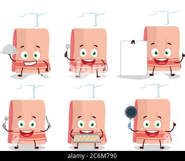 Cartoon character of towel with various chef emoticons Stock Vector