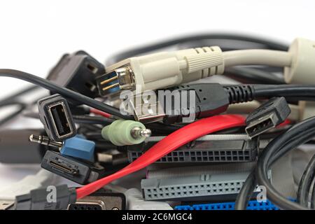 Various computer cables in a close-up Stock Photo