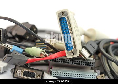 Various computer cables in a close-up Stock Photo