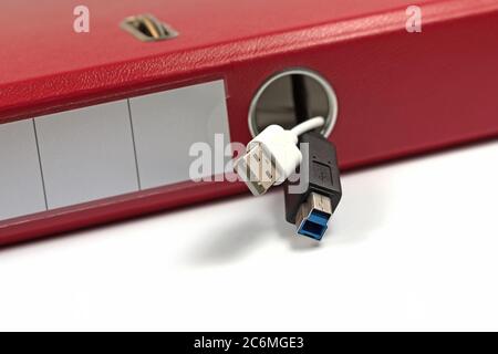File folder and USB cable Stock Photo