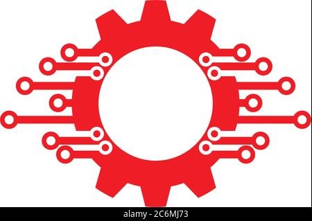 Red gear with technology circuit Stock Vector