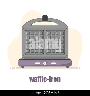 Waffle-iron. Waffle maker isolated on white. Cooking breakfast. Modern vector illustration in flat cartoon style. Stock Vector