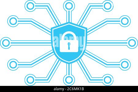 Tech shield with padlock inside Stock Vector