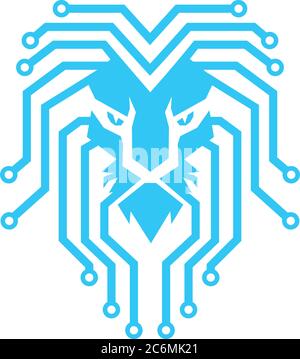 Lion head technology circuit Stock Vector