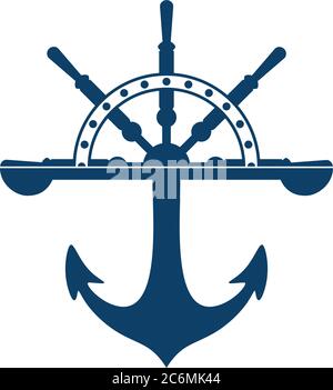 Combination ship steering wheel with anchor Stock Vector