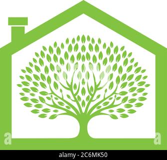 Nature house with tree inside Stock Vector