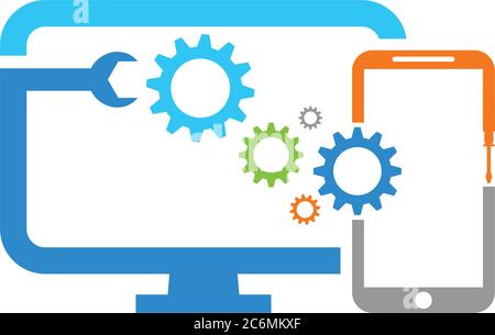 Technology repair with wrench and screwdriver Stock Vector