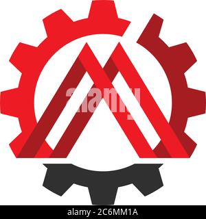 Gear with triangle mountain inside Stock Vector