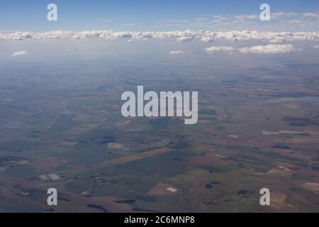 Farmlands, at different times in growing season, of the Highveld of South Africa as seen from an Aeroplane Stock Photo