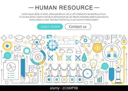Vector modern line flat design Human resource concept. Human resource icons Website Header, app design poster banner Stock Vector