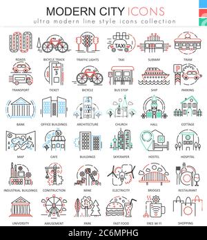 City Elements Line Icons Set For - Vector Modern City Color Line Outline Icons For Apps And Web Design Urban Smart City Elements Icons 2c6mphg 