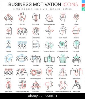 Vector Business motivation and discipline ultra modern color outline line icons for apps and web design Stock Vector