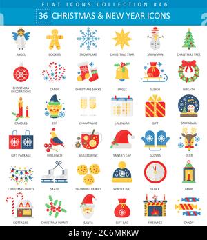 Vector Christmas and Happy New Year flat icon set. Elegant style design Stock Vector