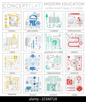 Infographics mini concept Modern education icons for web. Premium quality design web graphics icons elements. Modern education concepts Stock Vector