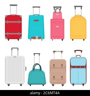 Travel bags set. Color suitcase, travel bag on wheels collection Stock Vector