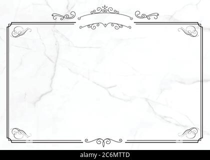 The horizontal classic white marble paper background with retro ornamental border in vector Stock Vector