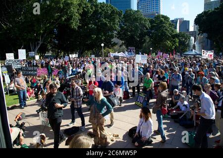 March in August protesters gather in Hyde Park, Sydney to listen to speakers before the start of the march. Stock Photo