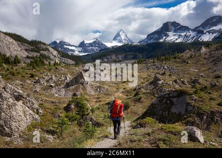 Adventure Backpacking in the Iconic Mt Assiniboine Provincial Park near Banff Stock Photo