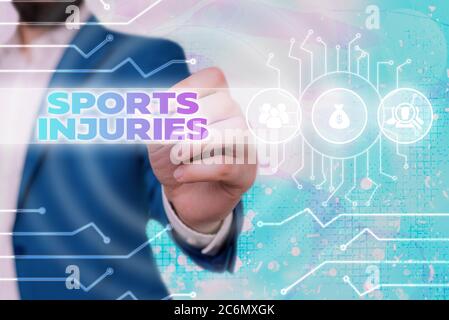 Handwriting text Sports Injuries. Conceptual photo injuries that occur when engaging in sports or exercise System administrator control, gear configur Stock Photo