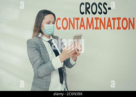 Writing note showing Cross Contamination. Business concept for Unintentional transmission of bacteria from one substance to another Promoting health a Stock Photo