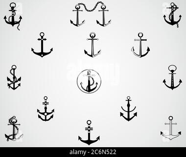 Set of Anchors. Anchors silhouette isolated on white background. VECTOR Stock Vector